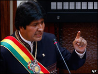 O presidente da Bolívia, Evo Morales, discursa na última quinta-feira (AP)
