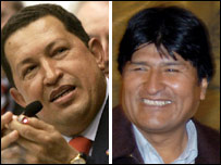Уго Чавес та Ево Моралес, президенти Венесуели та Болівії