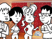 Alice, Tim and Helen looking at Khalid