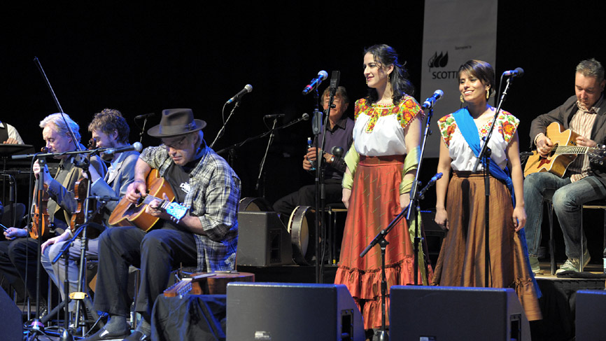 The Chieftans and Ry Cooder live at Glasgow Royal Concert Hall. Photo by Louis Decarlo