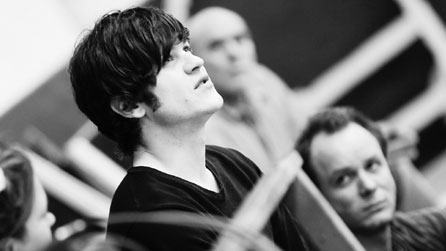 Iwan Rheon in rehearsal for The Devil Inside Him. Photo courtesy National Theatre Wales.