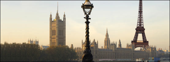 The London skyline, with the Eiffel Tower