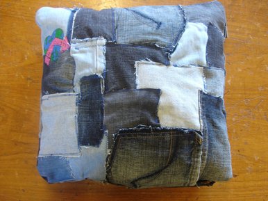 Patchwork denim cushion