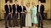 Prince of Wales and Camilla, Duchess of Cornwall appear in a formal line up after their wedding, 9 April 2005. 