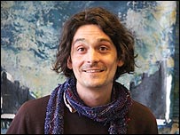 Painter Simon Harris, in his studio