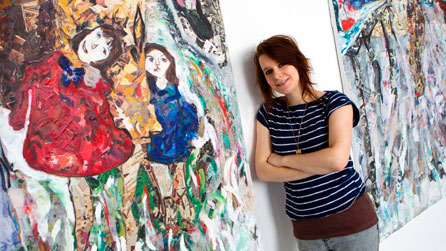 Cardiff School of Art & Design fine art painting student Hannah Jump with her work.