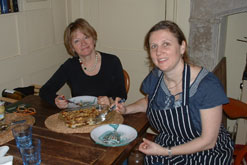 Sheila Dillon and Angela Hartnett with Bread and Butter Pudding
