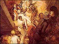 Painting on Nelson dying by Samuel Drummond.