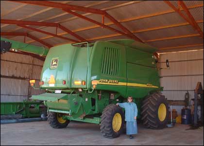 Sarah and a harvester