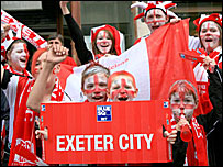 Fans celebrate Exeter's promotion