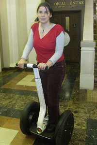 Kate demonstrates her Segway skills around the corridors