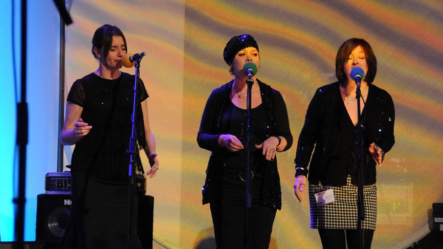The Bevvy Sisters live at Pacific Quay. Photo by Fiona Goodall.