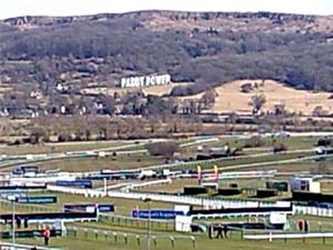 Paddy Power sign above Cheltenham racecourse