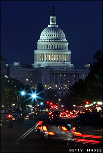 Traffic travels down Pennsylvania Avenue toward the United States Capitol