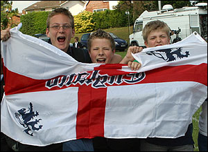 Downs School students with an England flag