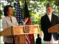 कोंडोलीज़ा राइस और हामिद करज़ई