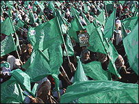 Partidários do Hamas em manifestação pelo aniversário do grupo, em 14 de dezembro