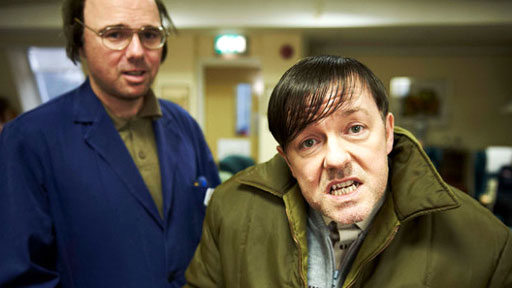 Karl Pilkington (left) and Ricky Gervais (right) in Channel 4's Derek