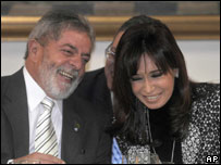 O presidente Luiz Inácio Lula da Silva e a presidente argentina, Cristina Kirchner