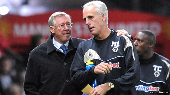 Mick McCarthy and Sir Alex Ferguson at Old Trafford