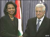 A secretária de Estado dos EUA, Condoleezza Rice, e o presidente da Autoridade Palestina, Mahmoud Abbas