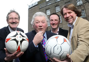 Milk Cup Chairman Victor Leonard poses with BBC NI's Jackie Fullerton, Head of Sport Shane Glynn and Mike Edgar, Head of Entertainment