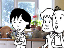 Helen, Tim and Michal in the kitchen