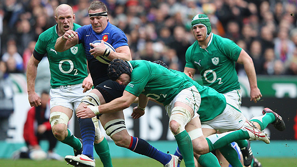 Ireland's Stephen Ferris tackles Imanol Harinordoquy of France during Sunday's RBS Six Nations match in Paris. Photo: Getty