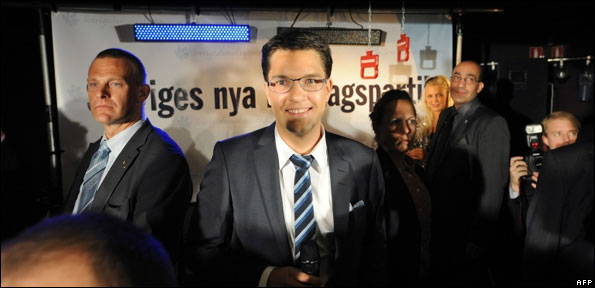 Jimmie Aakesson, (centre) leader of the far-right Sweden Democrats