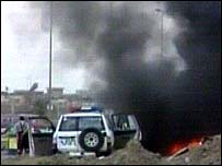 گشتی پلیس در حال سوختن