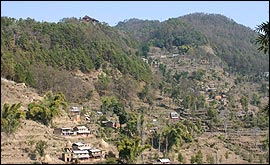 Looking up to the Royal Palace at Gorkha from the main town square.