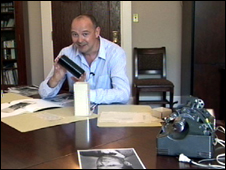 Chris Jackson at the Library of Congress with the wax cylinder recordings