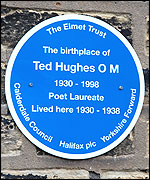 Blue plaque at Hughes' birthplace