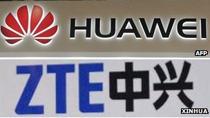 华为（上）与中兴（下）标志