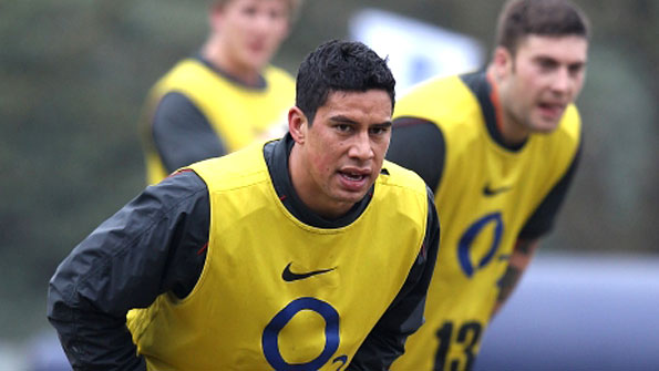 Shontayne Hape (left) trains with England alongside new centre partner Matt Banahan (right)
