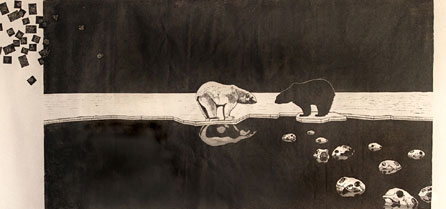 Hand cut lino print by Emily Johns. Image courtesy of the artist