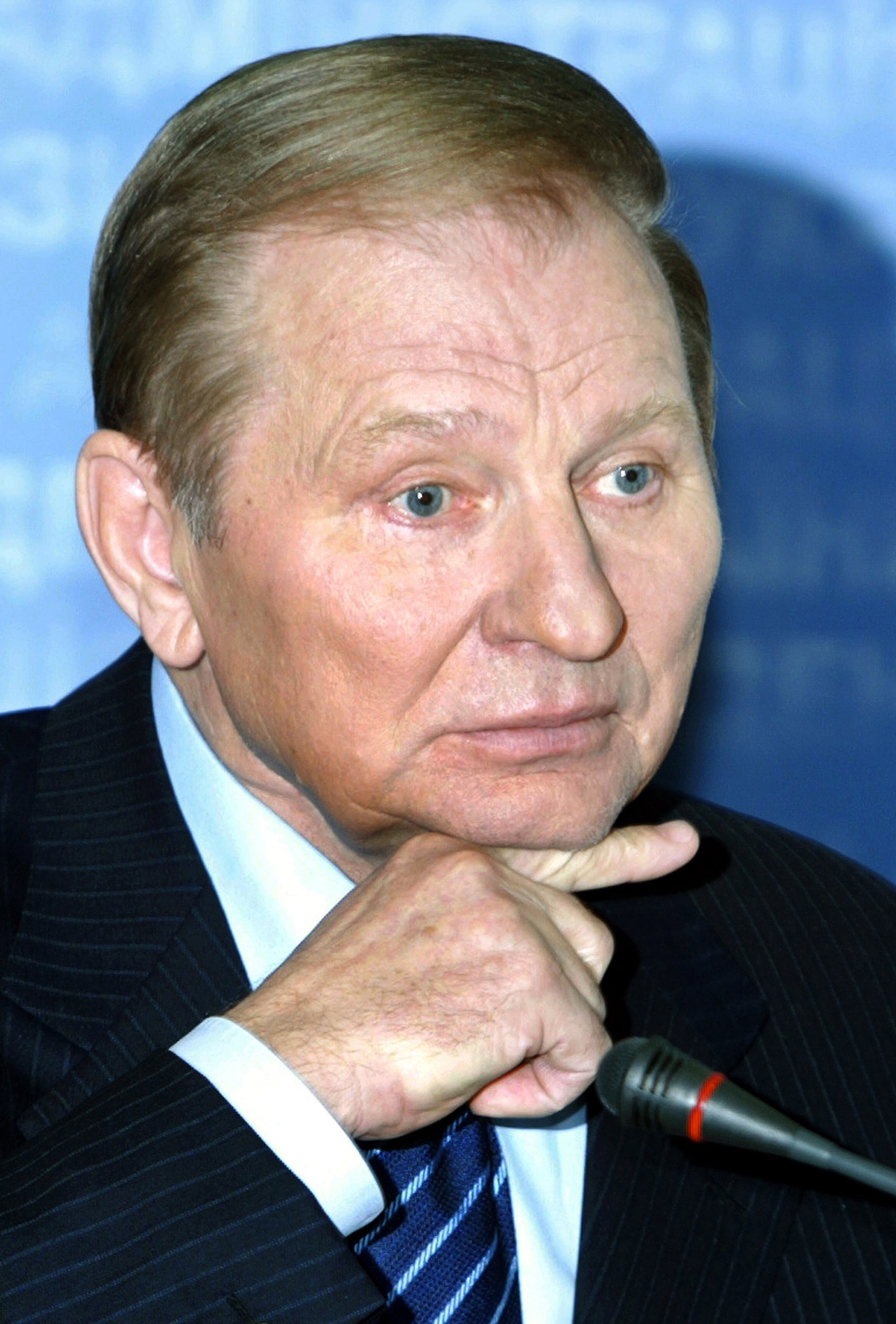 President Leonid Kuchma gesturing during a press-conference in Kiev. Ukraine
