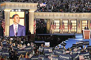 Barack Obama addressing the Democratic Party Convention