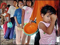 fila de pessoas em busca de ajuda depois do tsunami