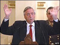 Kirchner durante discurso na Casa Rosada. Foto Arquivo