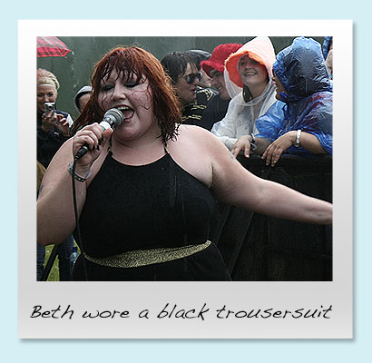 Beth Ditto wore a black trousersuit