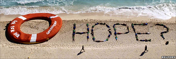 Protest on beach at Cancun