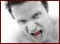 Red-tongued snarling man