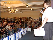 Co-organiser Sven Harvey on stage