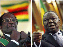 مورگان چانگیرای(راست) و رابرت موگابه