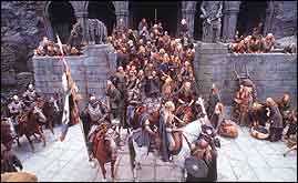 Rohan soldiers gather at the great fortress Helm's Deep