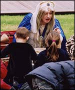 A lady dressed up for Lady Godiva story telling 