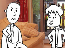 Michal and Tim in the sitting room