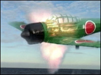 An aeroplane attacks Pearl Harbour