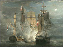 HMS Amelia and the frigate Arethuse. Painted 1852.